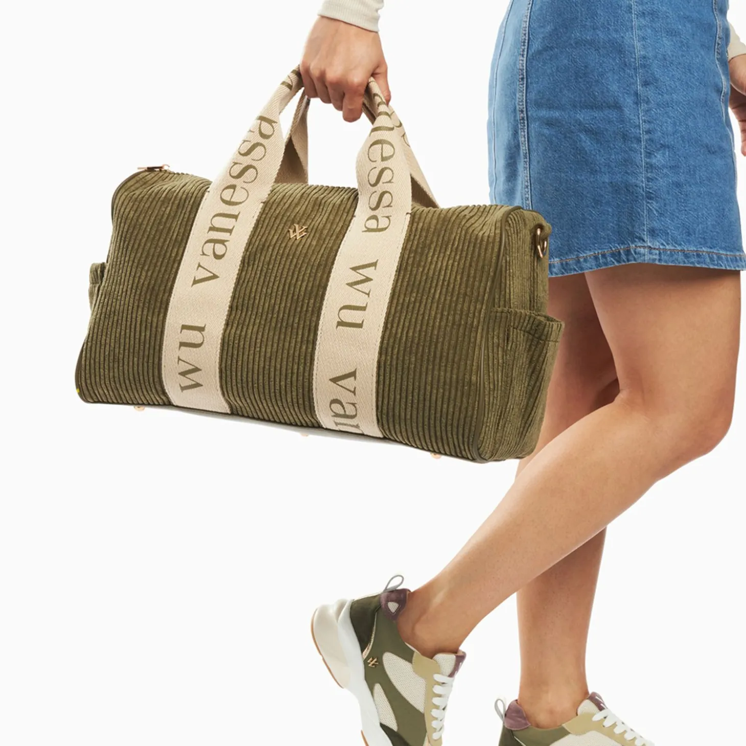 Sac Week-End Adrienne Kaki En Velours Cotele