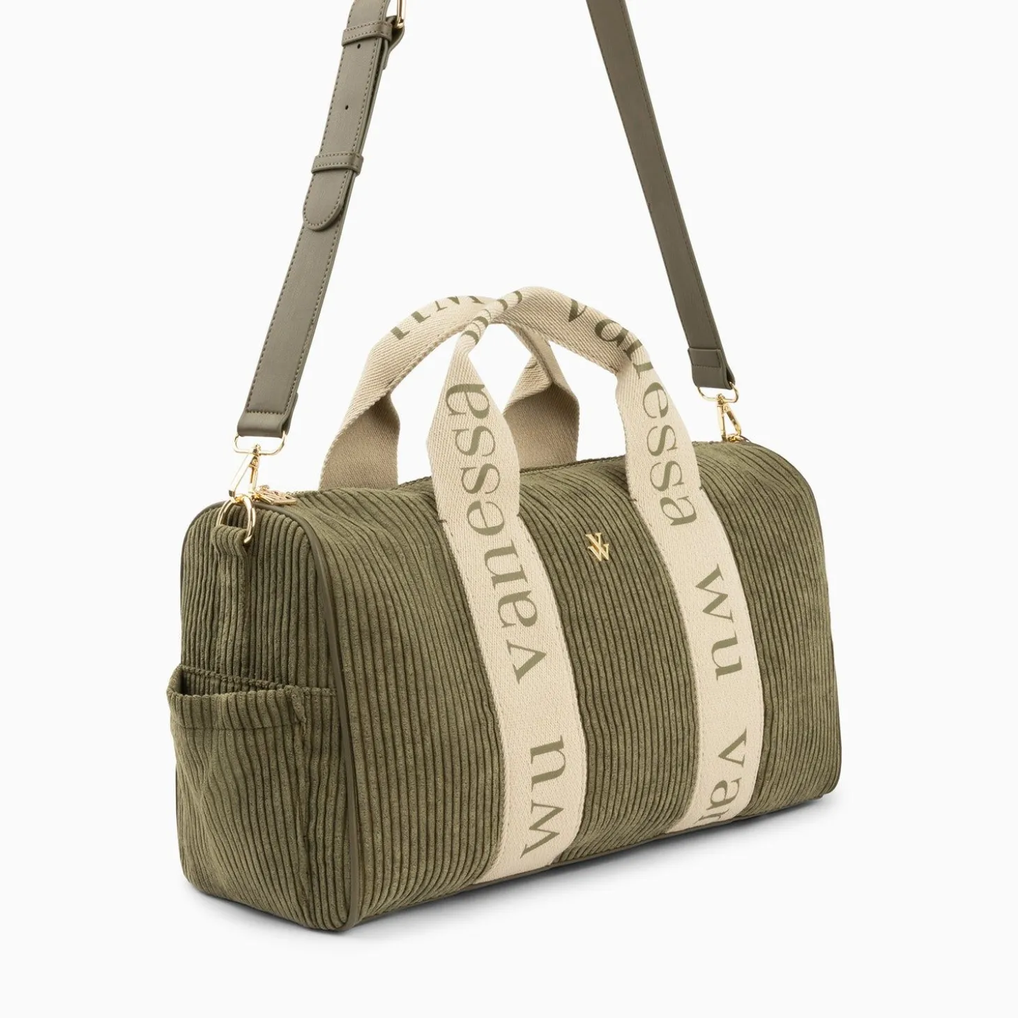Sac Week-End Adrienne Kaki En Velours Cotele