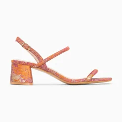 Sandales A Talon Minimalistes Tiphaine Tissees Orange Et Or