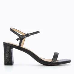 Sandales A Talon Tessa Noires Effet Croco