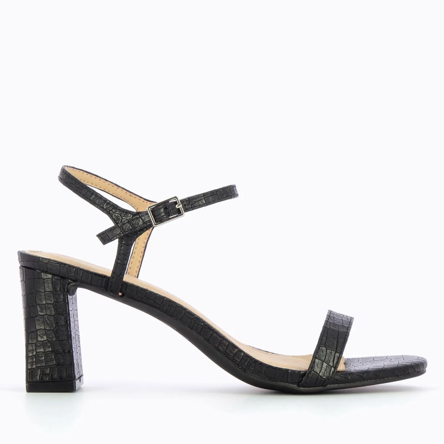 Sandales A Talon Tessa Noires Effet Croco