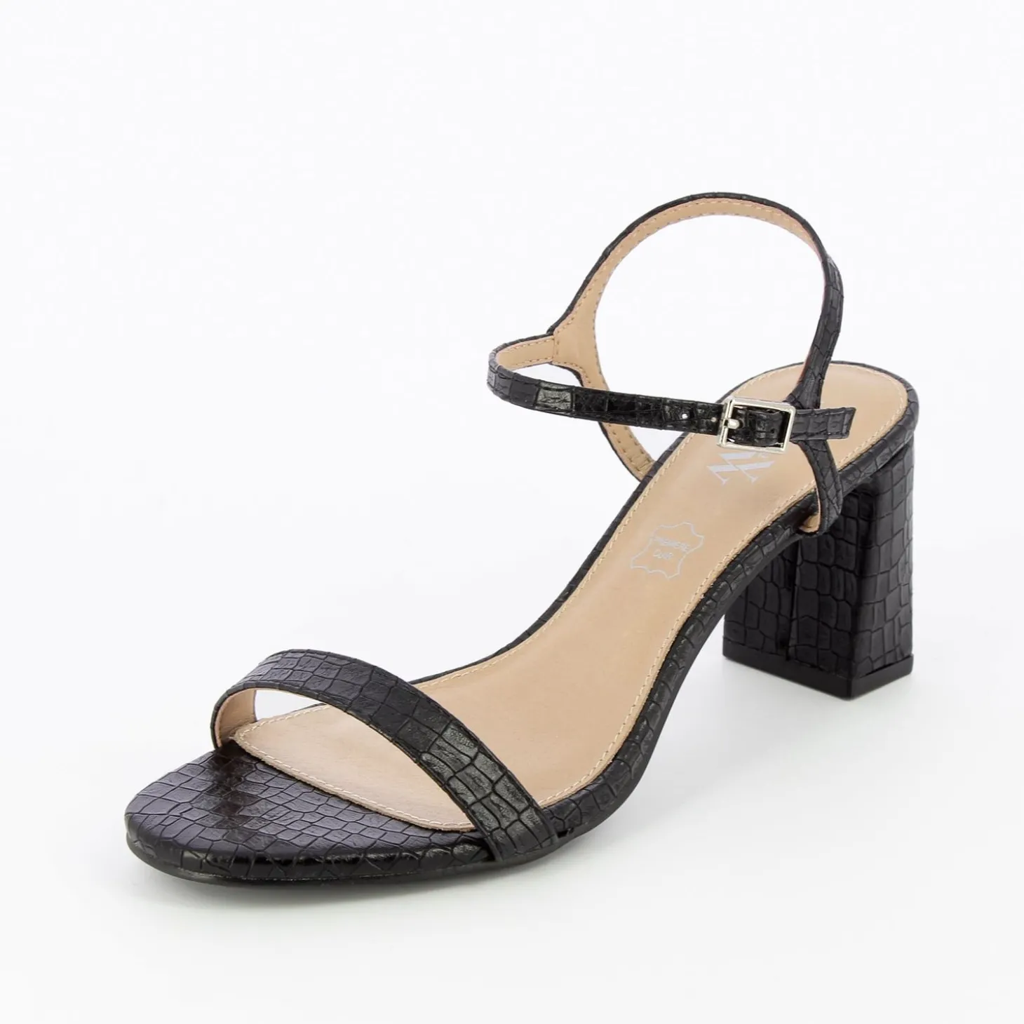 Sandales A Talon Tessa Noires Effet Croco
