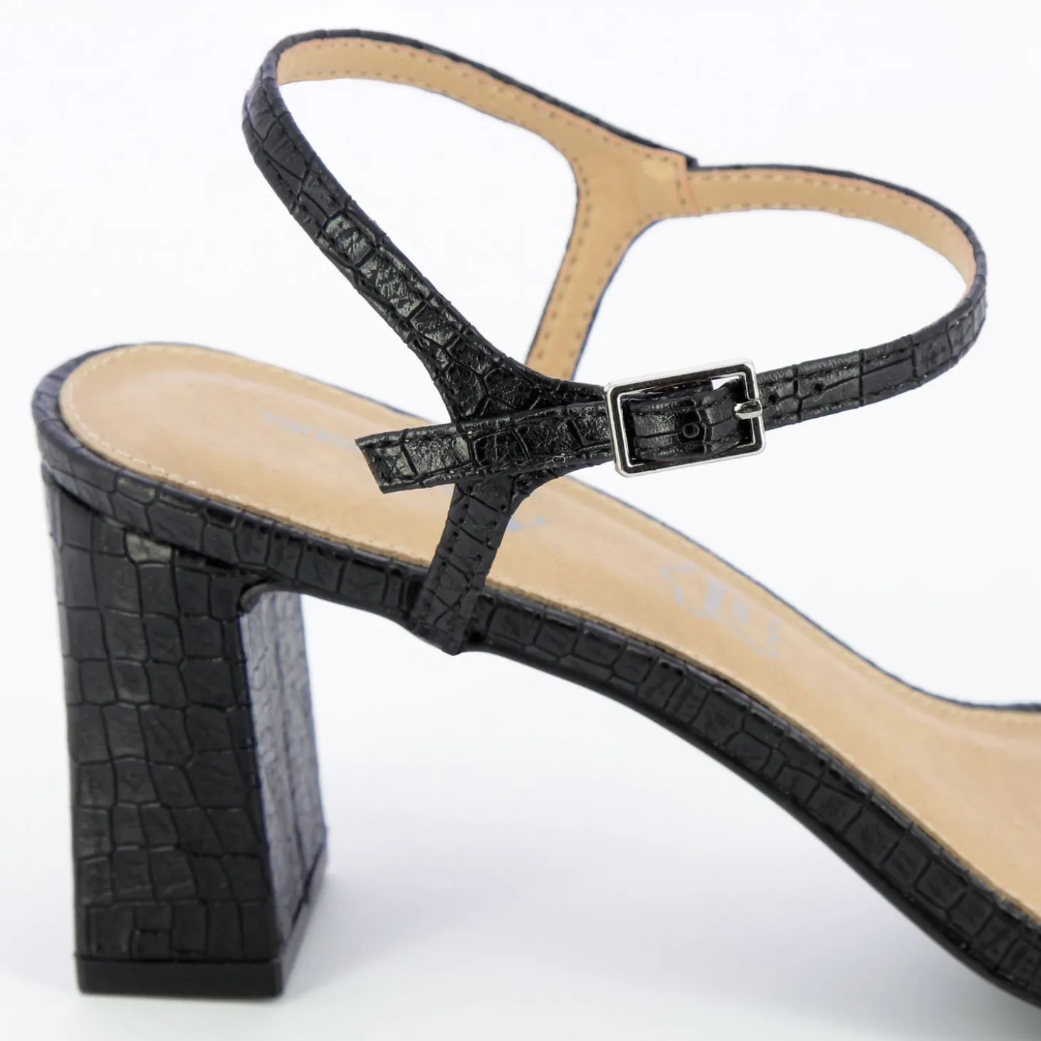 Sandales A Talon Tessa Noires Effet Croco
