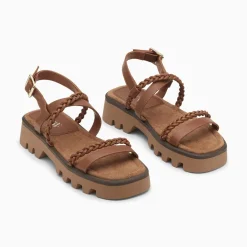Sandales Bonnie Camel A Brides Tressees Et Plateforme Crantee