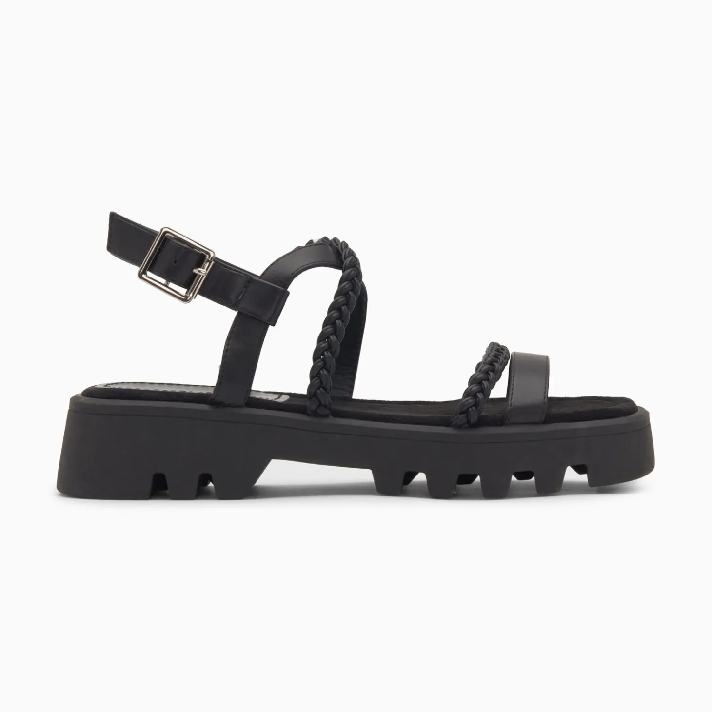 Sandales Bonnie Noires A Brides Tressees Et Plateforme Crantee