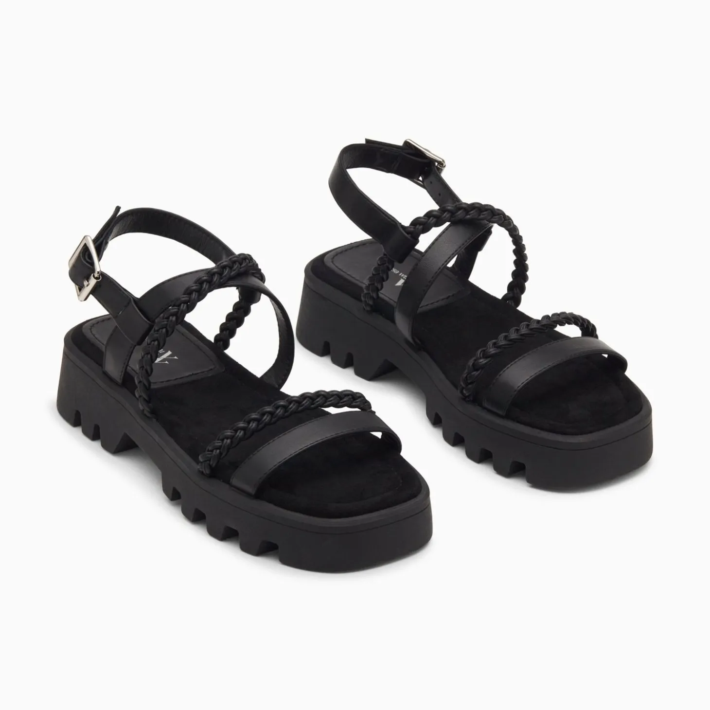 Sandales Bonnie Noires A Brides Tressees Et Plateforme Crantee