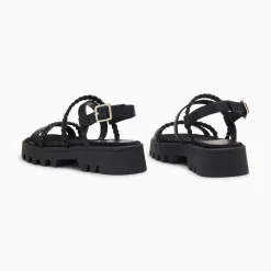 Sandales Bonnie Noires A Brides Tressees Et Plateforme Crantee