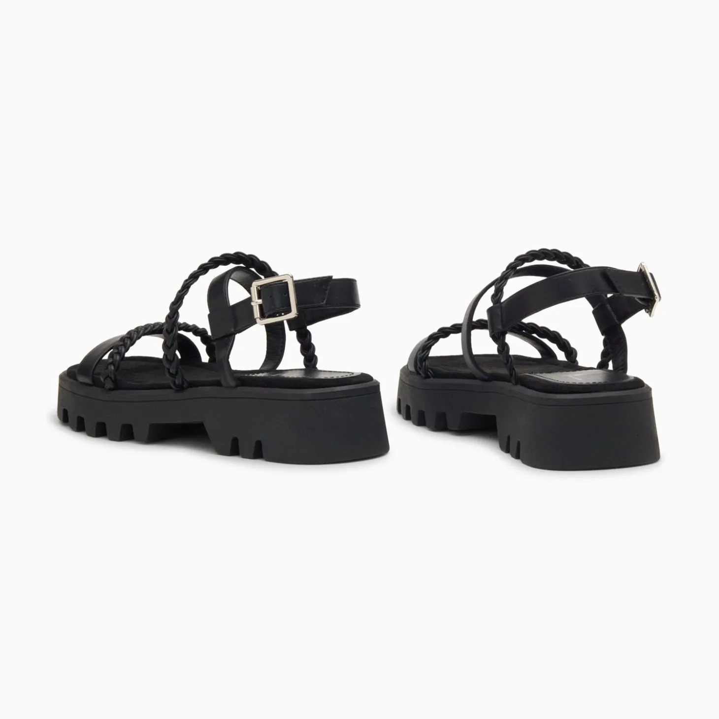 Sandales Bonnie Noires A Brides Tressees Et Plateforme Crantee