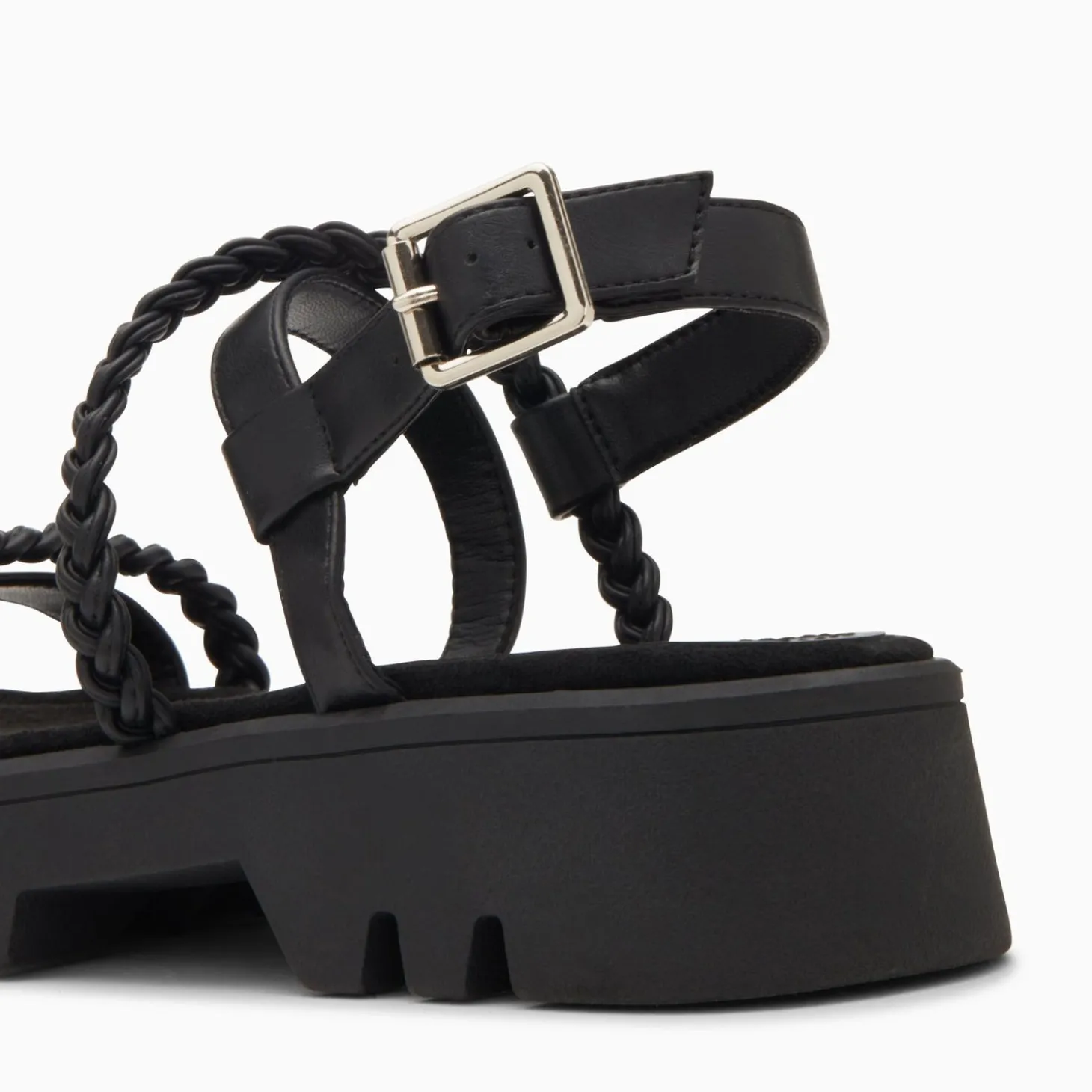 Sandales Bonnie Noires A Brides Tressees Et Plateforme Crantee