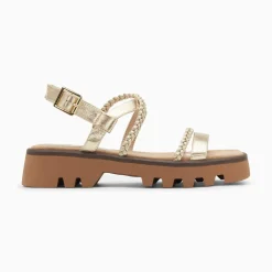 Sandales Bonnie Or A Brides Tressees Et Plateforme Crantee