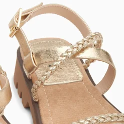 Sandales Bonnie Or A Brides Tressees Et Plateforme Crantee