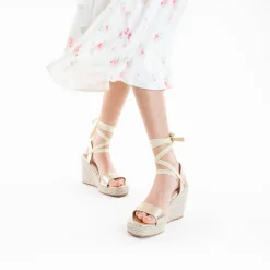 Sandales Compensees Aya Or A Bride Texturee