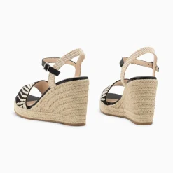 Sandales Compensees Honorine Noires En Tissu Jacquard