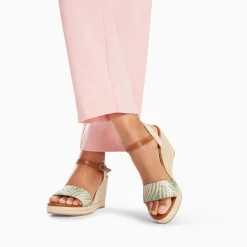 Sandales Compensees Honorine Vert En Tissu Jacquard