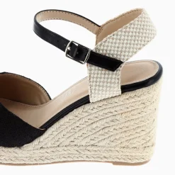 Sandales Compensees Lilou Noires Effet Tisse