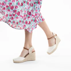 Sandales Compensees Lilou Beige Clair Effet Tisse