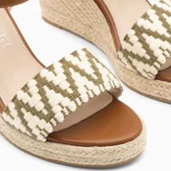 Sandales Compensees Malvina Kaki En Tissu Jacquard