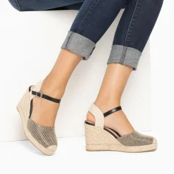 Sandales Compensees Mariana Effet Raphia Noires