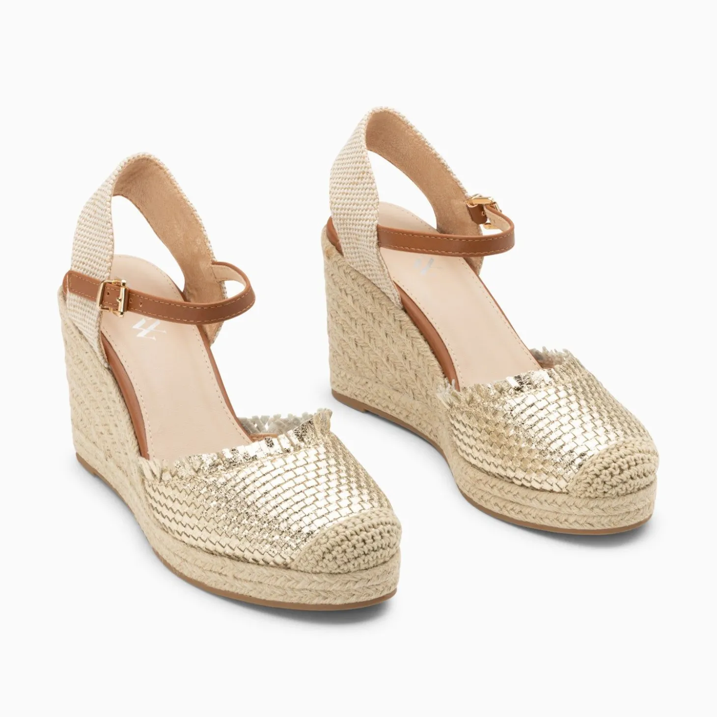 Sandales Compensees Nadine A Tressage Or