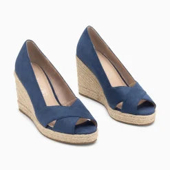 Sandales Compensees Peep-Toe Leonie Bleu Marine