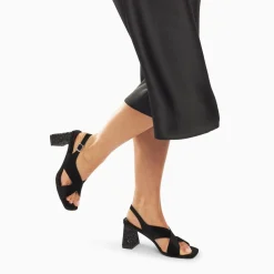 Sandales Milan Noires A Brides Croisees Et Talon Noir Paillete