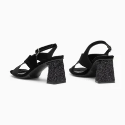 Sandales Milan Noires A Brides Croisees Et Talon Noir Paillete