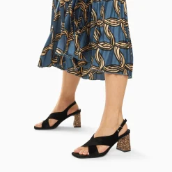 Sandales Milan Noires A Brides Croisees Et Talon Bronze Paillete