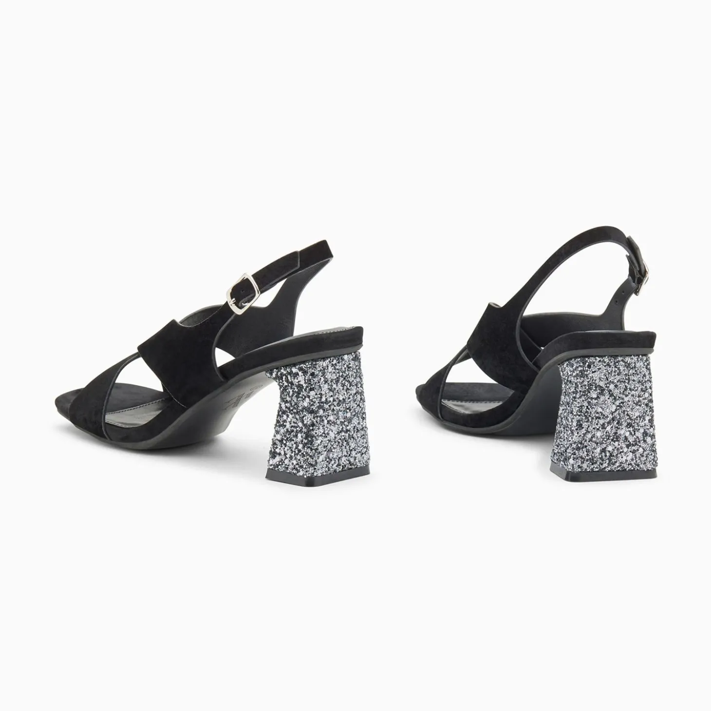 Sandales Milan Noires A Brides Croisees Et Talon Argent Paillete