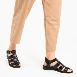 Sandales Plates Arielle Noires Style Pecheur