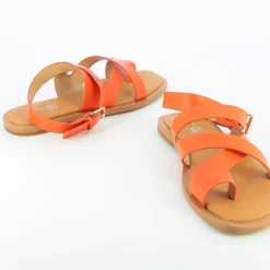 Sandales Plates Magali Orange A Passe-Pouce