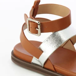 Sandales Plates Ninon Camel A Brides Argent Et Jaune