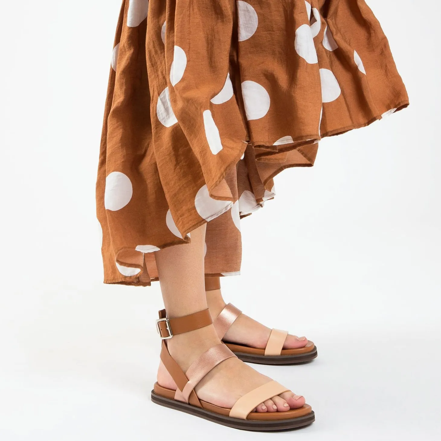 Sandales Plates Ninon Camel A Brides Rose Gold Et Rose Pale