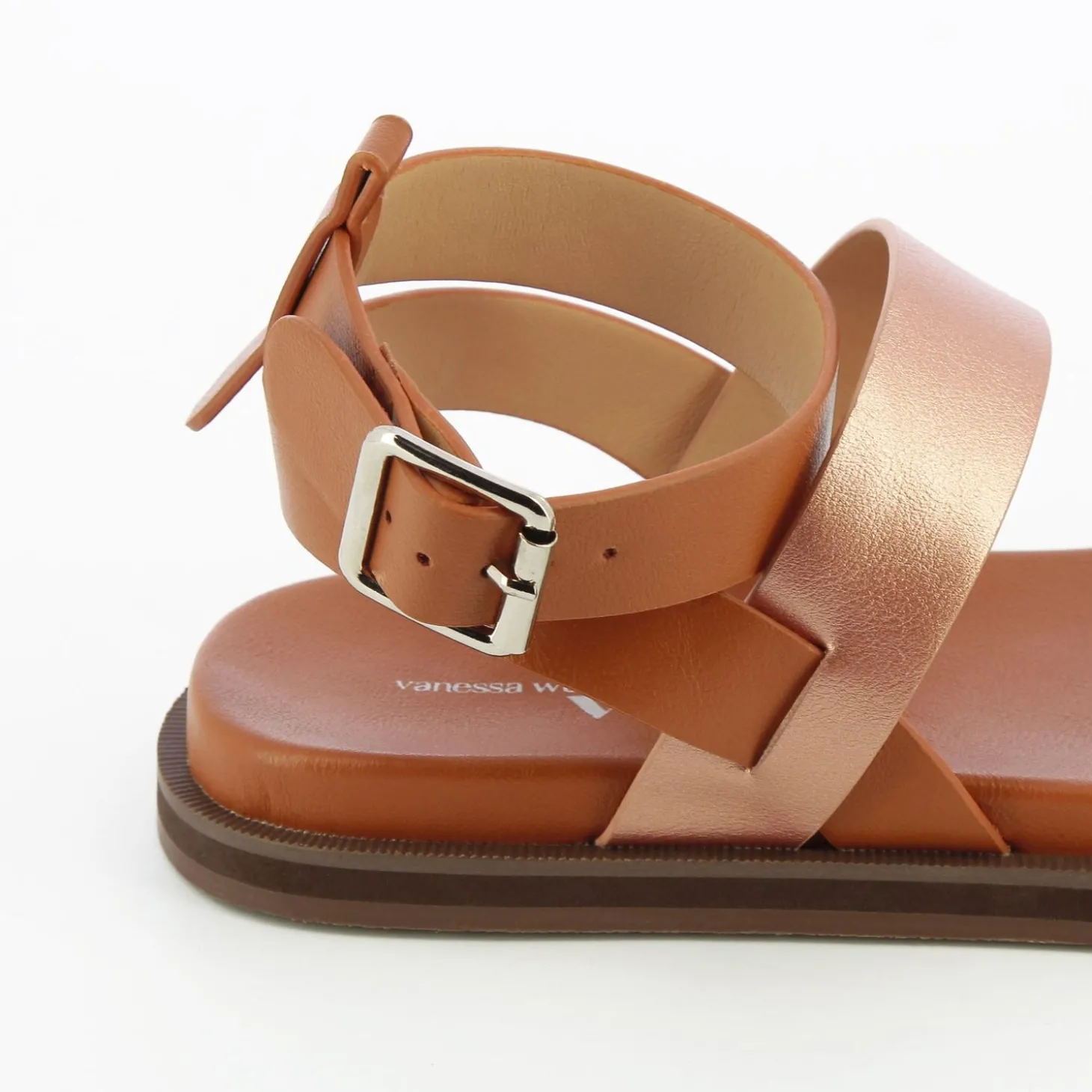 Sandales Plates Ninon Camel A Brides Rose Gold Et Rose Pale