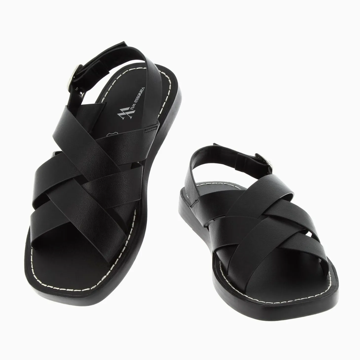 Sandales Terry Noires A Brides Croisees