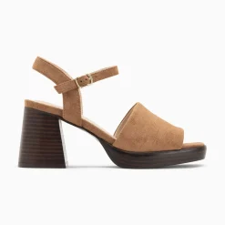 Sandales Tyrah Camel A Plateforme Et Talon Bois