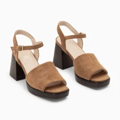 Sandales Tyrah Camel A Plateforme Et Talon Bois
