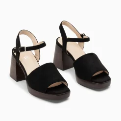 Sandales Tyrah Noires A Plateforme Et Talon Bois