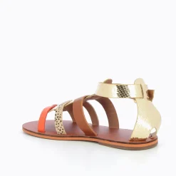 Spartiates Laurine Or Et Camel A Bride Orange